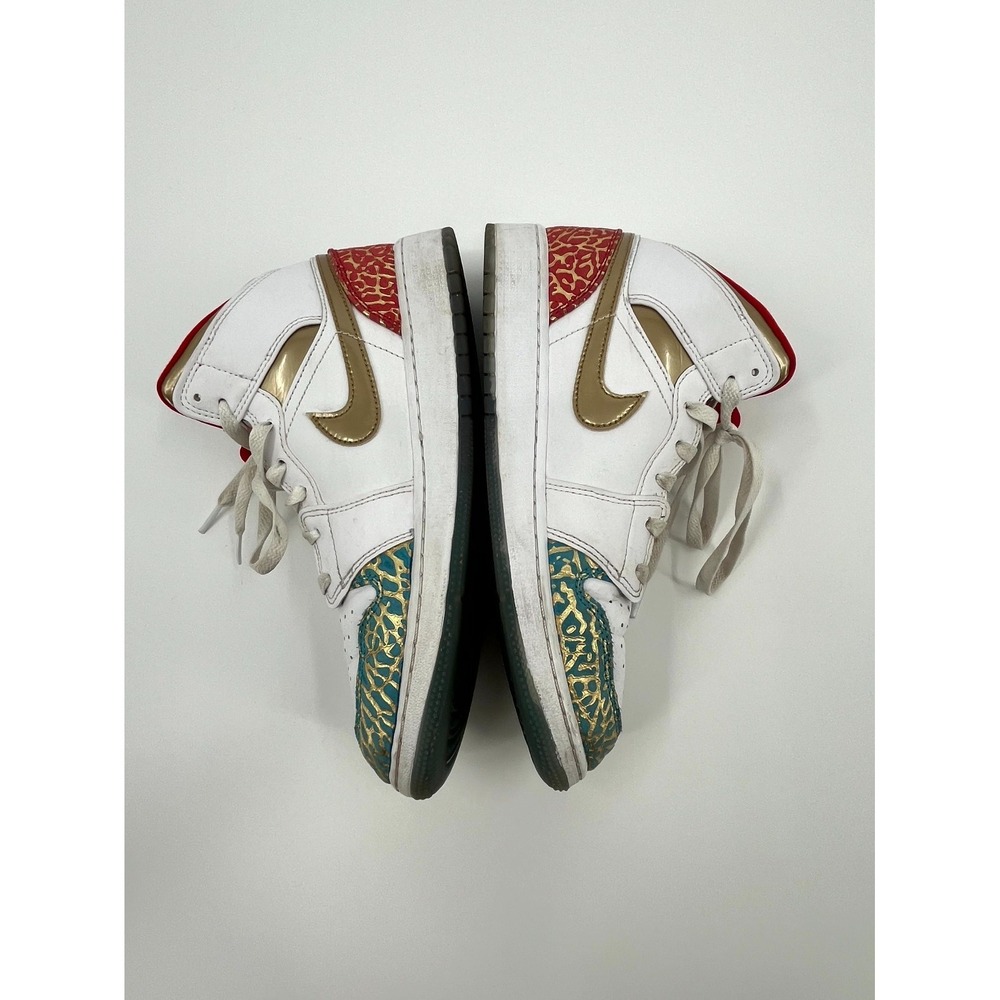 Nike Air Jordan‎ 1 Mid GS FB2212-100 Kids 7 Basketball Shoes White Gold Sneakers